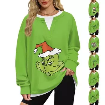 Женская повседневная модная толстовка с длинным рукавом и V-образным вырезом в стиле ретро с многослойным пуловером L армия зеленый