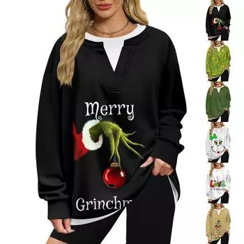 Женская повседневная модная толстовка с длинным рукавом и V-образным вырезом в стиле ретро с многослойным пуловером M чёрный