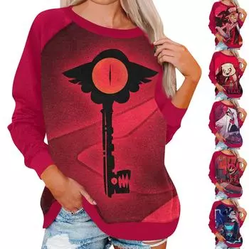 Женская повседневная модная толстовка с длинным рукавом и круглым вырезом с принтом, пуловер, верхняя блузка XXXL синий