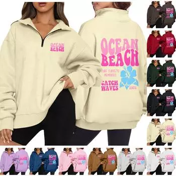 Женская повседневная модная толстовка с длинным рукавом и принтом на молнии XXXL кофейный