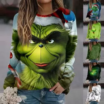 Женская повседневная модная толстовка с длинным рукавом и круглым вырезом с принтом, пуловер, верхняя блузка M