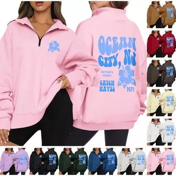 Женская повседневная модная толстовка с длинным рукавом и принтом на молнии XXXL красный