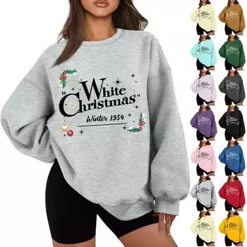 Женская повседневная модная толстовка с длинным рукавом и рождественским принтом с круглым вырезом L