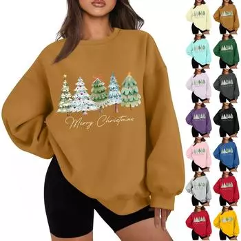 Женская повседневная модная толстовка с длинным рукавом и рождественским принтом с круглым вырезом M