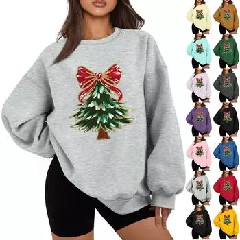 Женская повседневная модная толстовка с длинным рукавом и рождественским принтом с круглым вырезом XL бежевый