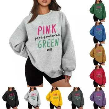 Женская повседневная модная толстовка с длинным рукавом и рождественским принтом с круглым вырезом L чёрный