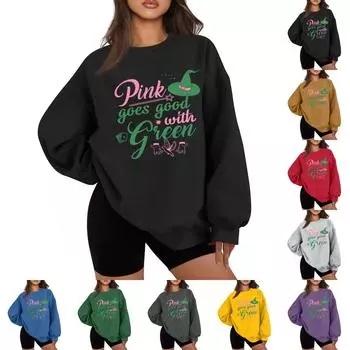 Женская повседневная модная толстовка с длинным рукавом и рождественским принтом с круглым вырезом L чёрный