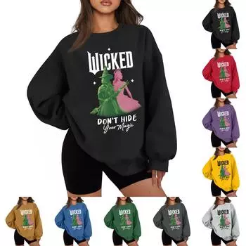 Женская повседневная модная толстовка с длинным рукавом и рождественским принтом с круглым вырезом L чёрный