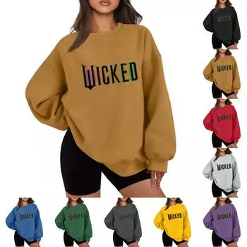 Женская повседневная модная толстовка с длинным рукавом и рождественским принтом с круглым вырезом L чёрный