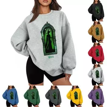 Женская повседневная модная толстовка с длинным рукавом и рождественским принтом с круглым вырезом L чёрный