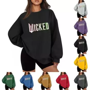 Женская повседневная модная толстовка с длинным рукавом и рождественским принтом с круглым вырезом L чёрный