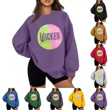 Женская повседневная модная толстовка с длинным рукавом и рождественским принтом с круглым вырезом L чёрный