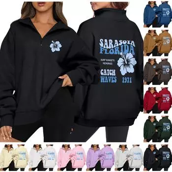 Женская повседневная модная толстовка с длинным рукавом и принтом на молнии XL