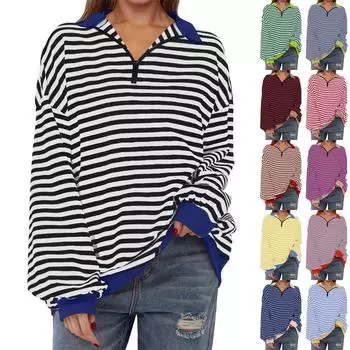 Женская повседневная модная толстовка с длинным рукавом и полосатым принтом на молнии XXL винный