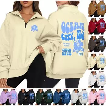 Женская повседневная модная толстовка с длинным рукавом и принтом на молнии S