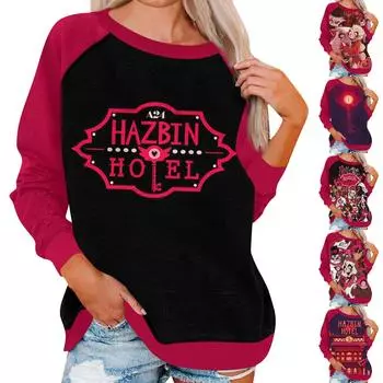 Женская повседневная модная толстовка с длинным рукавом и круглым вырезом с принтом, пуловер, верхняя блузка XL винный