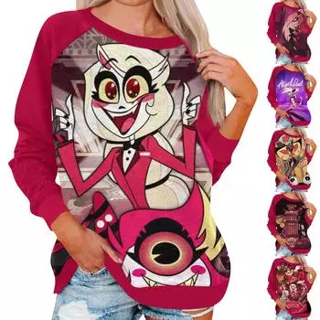 Женская повседневная модная толстовка с длинным рукавом и круглым вырезом с принтом, пуловер, верхняя блузка XL