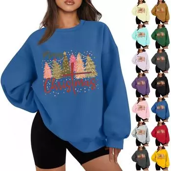 Женская повседневная модная толстовка с длинным рукавом и рождественским принтом с круглым вырезом L красный