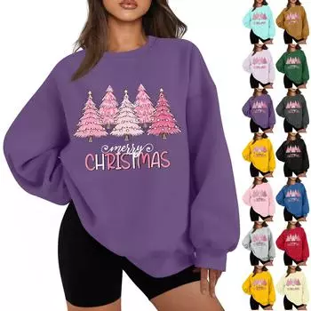 Женская повседневная модная толстовка с длинным рукавом и рождественским принтом с круглым вырезом XXXL