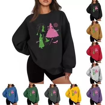 Женская повседневная модная толстовка с длинным рукавом и рождественским принтом с круглым вырезом L чёрный