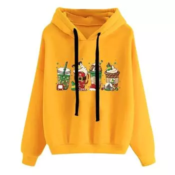 Женская повседневная модная толстовка с длинным рукавом и рождественским принтом, толстовка, топ L жёлтый