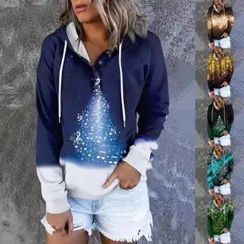 Женская повседневная модная толстовка с длинными рукавами и круглым вырезом с принтом XXL зелёный