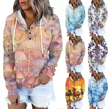 Женская повседневная модная толстовка с длинными рукавами и круглым вырезом с принтом L циан