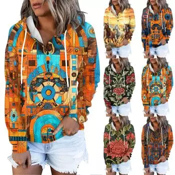 Женская повседневная модная толстовка с длинными рукавами и круглым вырезом с принтом M