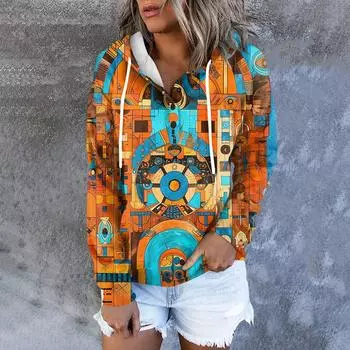 Женская повседневная модная толстовка с длинными рукавами и круглым вырезом с принтом M