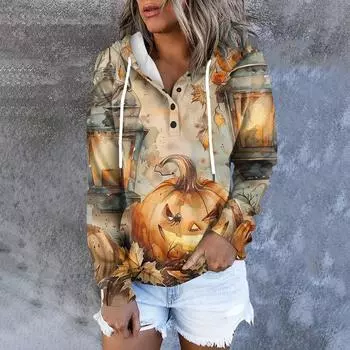 Женская повседневная модная толстовка с длинными рукавами и круглым вырезом с принтом M