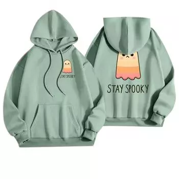 Женская повседневная модная толстовка с капюшоном и карманами с принтом на Хэллоуин XXL