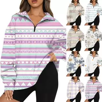 Женская повседневная модная толстовка с капюшоном и длинным рукавом с принтом на молнии XXL