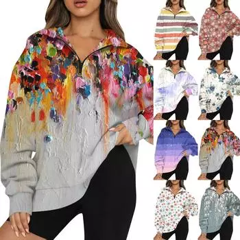 Женская повседневная модная толстовка с капюшоном и длинным рукавом с принтом на молнии S