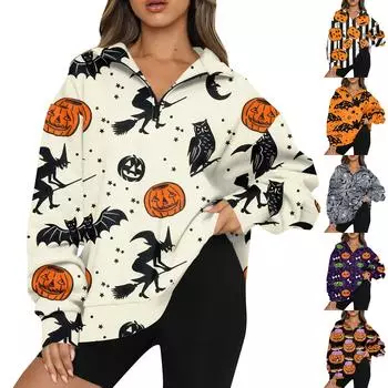 Женская повседневная модная толстовка с капюшоном и длинным рукавом с принтом на молнии M оранжевый