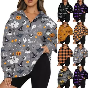 Женская повседневная модная толстовка с капюшоном и длинным рукавом с принтом на молнии XXL чёрный