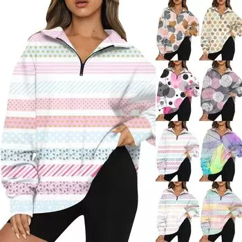 Женская повседневная модная толстовка с капюшоном и длинным рукавом с принтом на молнии XL