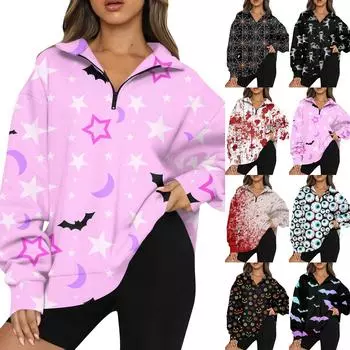 Женская повседневная модная толстовка с капюшоном и длинным рукавом с принтом на молнии L