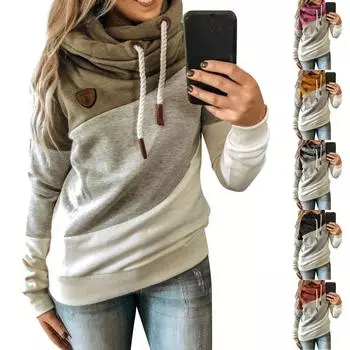 Женская повседневная модная толстовка с капюшоном и принтом в стиле колор-блок L чёрный