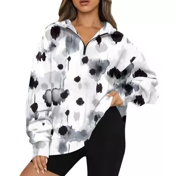 Женская повседневная модная толстовка с капюшоном и длинным рукавом с принтом на молнии XXXL