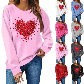 Женская повседневная модная толстовка с капюшоном ко Дню святого Валентина с круглым вырезом и длинными рукавами L чёрный