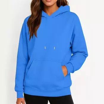 Женская повседневная модная толстовка с капюшоном, однотонная толстовка L синий