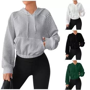 Женская повседневная модная толстовка с капюшоном, однотонная толстовка с карманами M