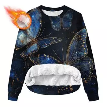 Женская повседневная модная толстовка с круглым вырезом и принтом из бархата L синий