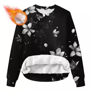 Женская повседневная модная толстовка с круглым вырезом и принтом из бархата L чёрный