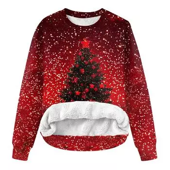 Женская повседневная модная толстовка с круглым вырезом и зимним рождественским принтом из плюша L