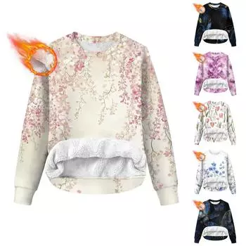 Женская повседневная модная толстовка с круглым вырезом и принтом из бархата L синий