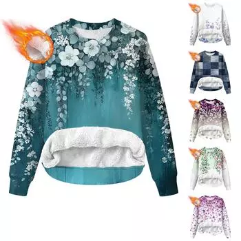 Женская повседневная модная толстовка с круглым вырезом и принтом из бархата L циан