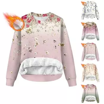 Женская повседневная модная толстовка с круглым вырезом и принтом из бархата L бежевый