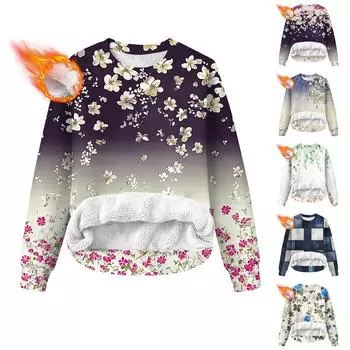 Женская повседневная модная толстовка с круглым вырезом и принтом из бархата L синий