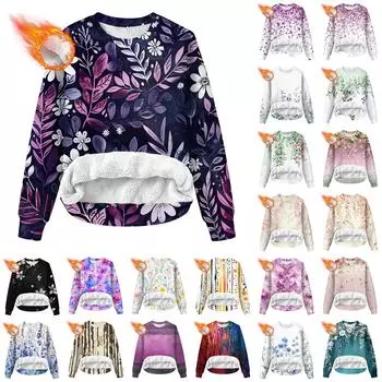 Женская повседневная модная толстовка с круглым вырезом и принтом из бархата L чёрный